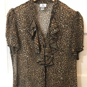 Adorable sheer, leopard print blouse